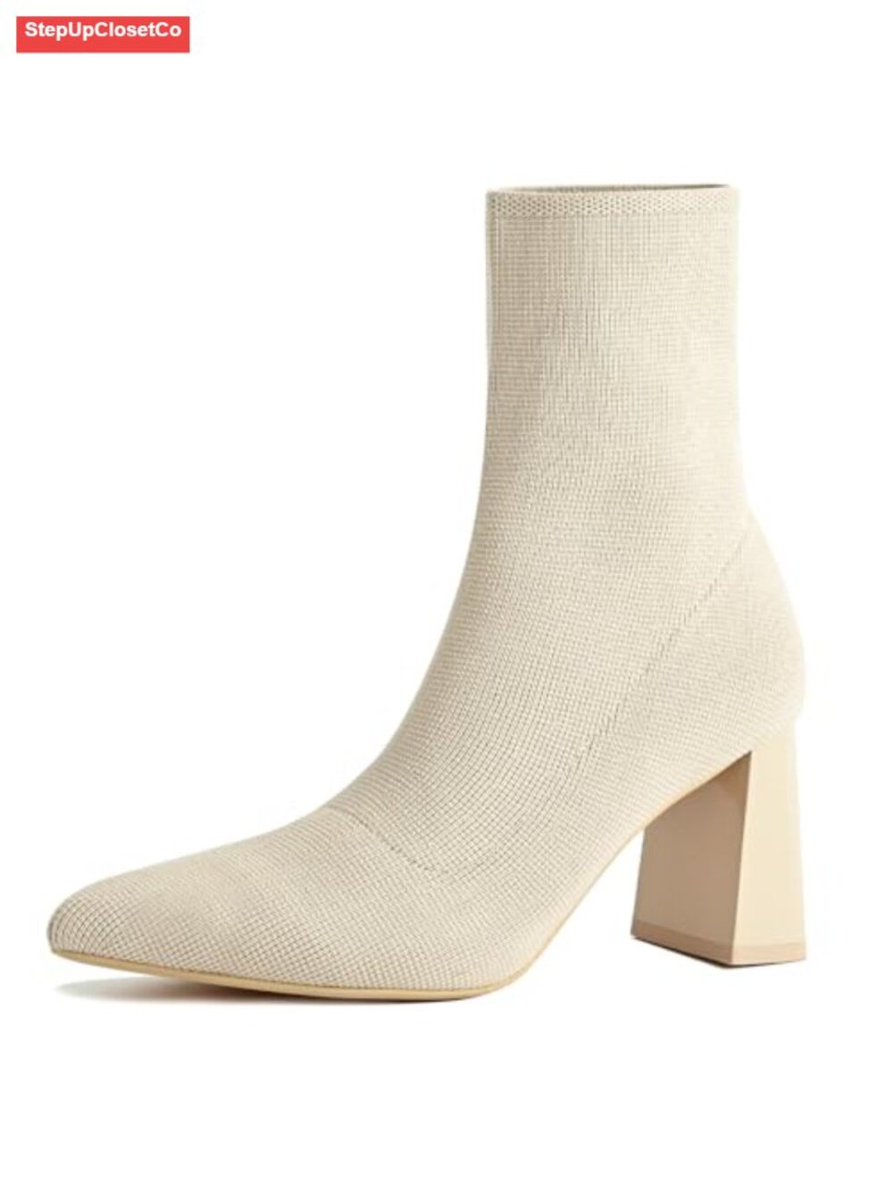 Knit Ankle Boots for Women Chunky Block Heel Chelsea Boot Stretchy Breathable